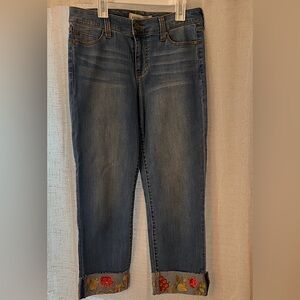 Liverpool cropped jeans with embroidered floral detail